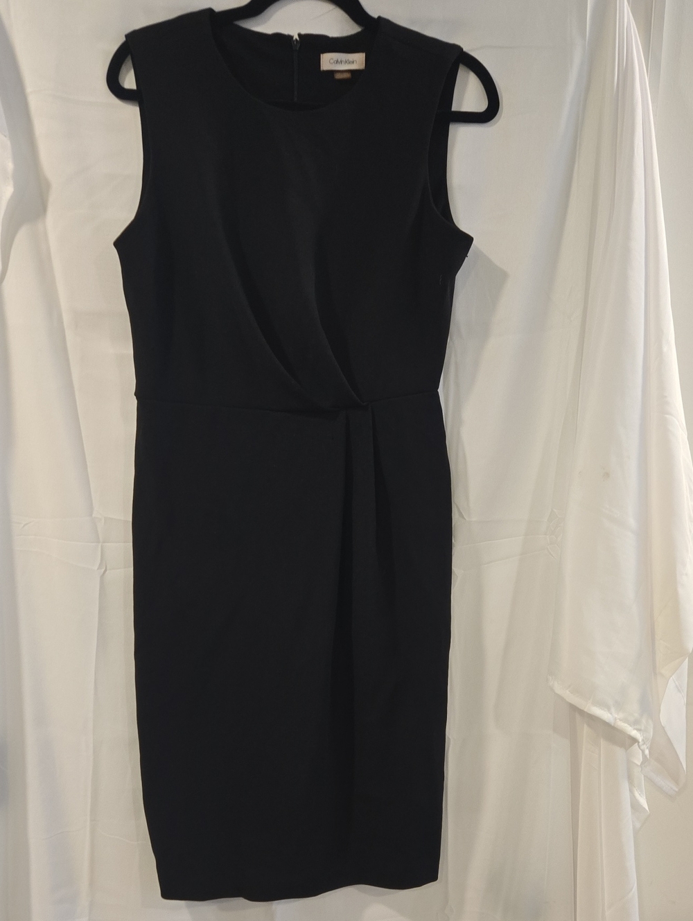 Calvin Klein Black Sleeveless Sheath Dress with Waist Pleat